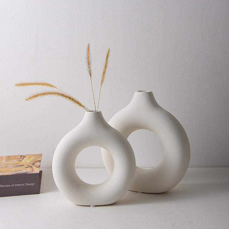 Hollow Donuts White Vases Flower Home Living Room Decoration