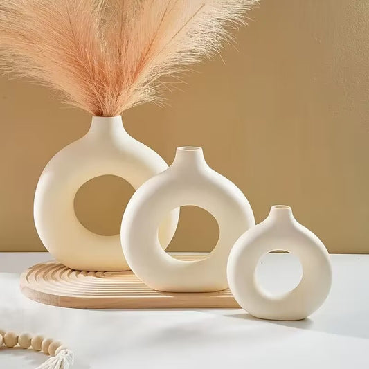 Hollow Donuts White Vases Flower Home Living Room Decoration