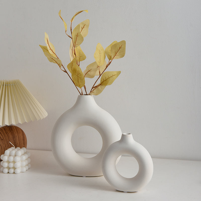 Hollow Donuts White Vases Flower Home Living Room Decoration