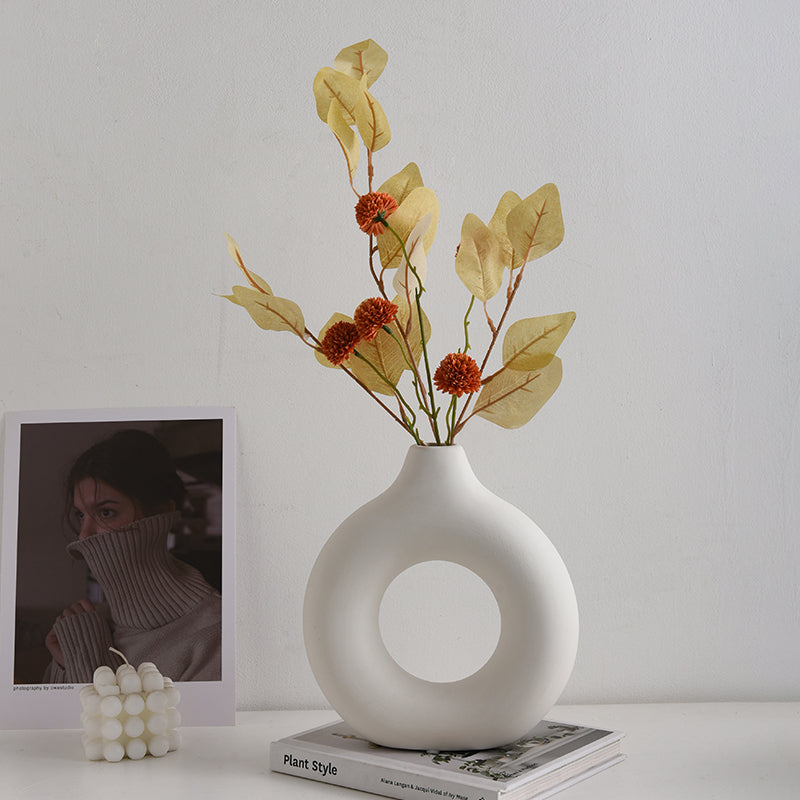 Hollow Donuts White Vases Flower Home Living Room Decoration