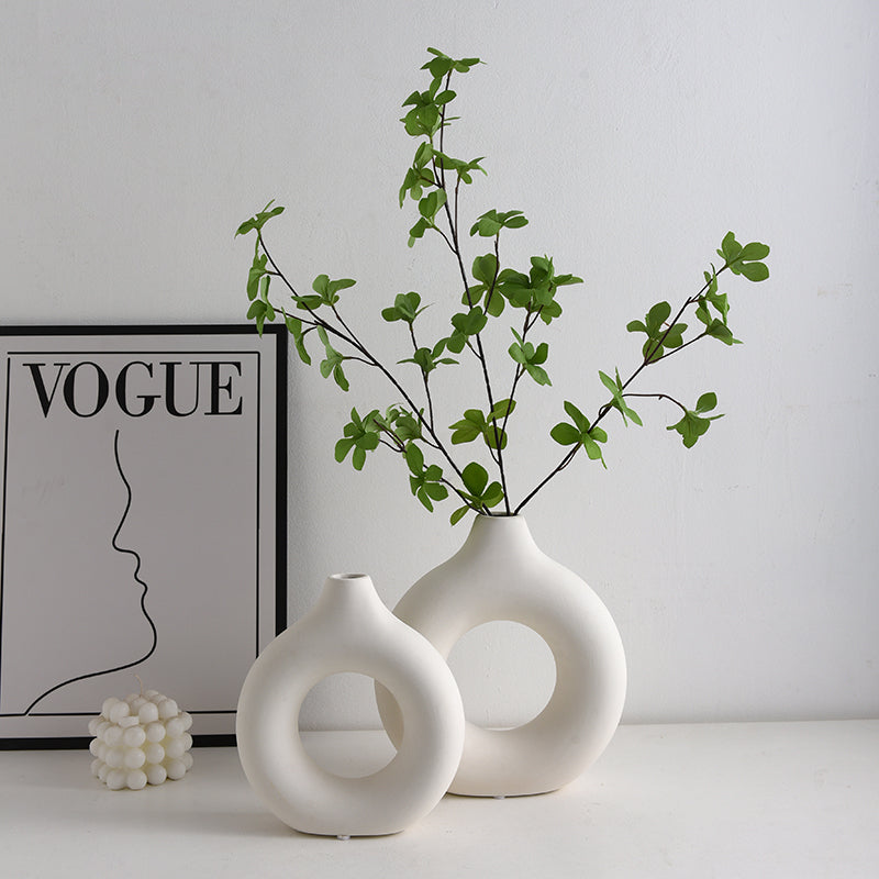 Hollow Donuts White Vases Flower Home Living Room Decoration
